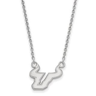 Sterling Silver Rhodium-plated LogoArt University of South Florida Bull Small Pendant 18 inch Necklace