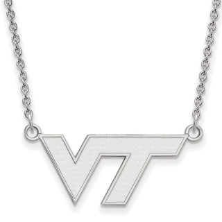 Sterling Silver Rhodium-plated LogoArt Virginia Tech V-T Small Pendant 18 inch Necklace