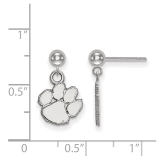 Sterling Silver Rhodium-plated LogoArt Clemson University Tiger Paw Dangle Ball Post Earrings