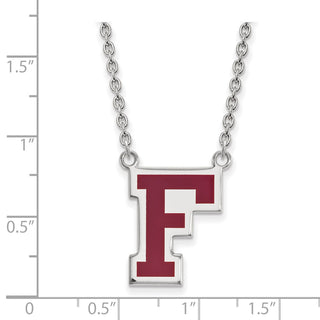 Sterling Silver Rhodium-plated LogoArt Fordham University Letter F Large Enameled Pendant 18 inch Necklace
