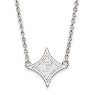 Sterling Silver Rhodium-plated LogoArt Furman University Large Pendant 18 inch Necklace