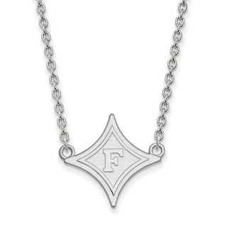 Sterling Silver Rhodium-plated LogoArt Furman University Large Pendant 18 inch Necklace