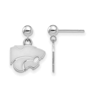 Sterling Silver Rhodium-plated LogoArt Kansas State University Wildcat Dangle Ball Post Earrings
