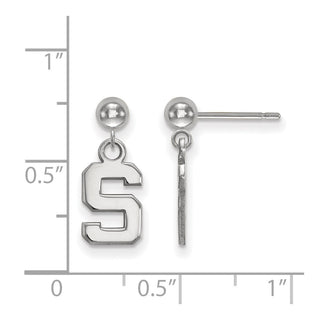 Sterling Silver Rhodium-plated LogoArt Michigan State University Letter S Dangle Ball Post Earrings