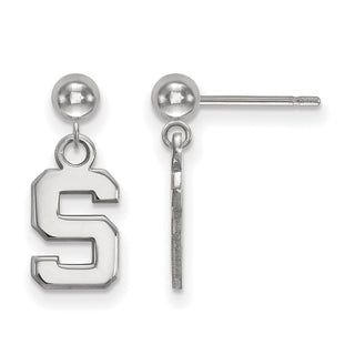 Sterling Silver Rhodium-plated LogoArt Michigan State University Letter S Dangle Ball Post Earrings