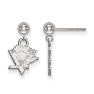 Sterling Silver Rhodium-plated NHL LogoArt Pittsburgh Penguins Dangle Post Earrings