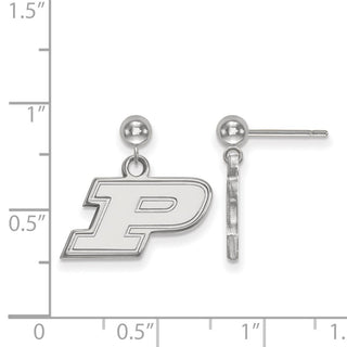 Sterling Silver Rhodium-plated LogoArt Purdue University Letter P Dangle Ball Post Earrings