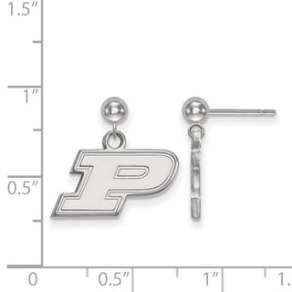 14k White Gold LogoArt Purdue University Letter P Dangle Ball Post Earrings