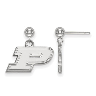 Sterling Silver Rhodium-plated LogoArt Purdue University Letter P Dangle Ball Post Earrings