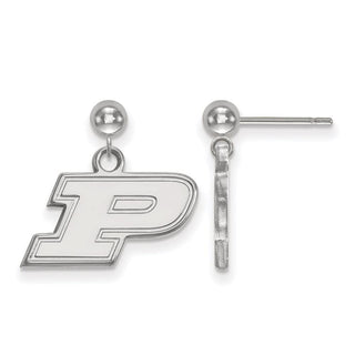 14k White Gold LogoArt Purdue University Letter P Dangle Ball Post Earrings