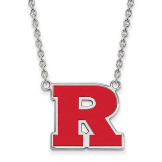 Sterling Silver Rhodium-plated LogoArt Rutgers University Letter R Large Enameled Pendant 18 inch Necklace