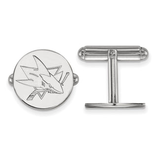 Sterling Silver Rhodium-plated NHL LogoArt San Jose Sharks Cuff Links