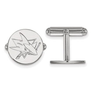 Sterling Silver Rhodium-plated NHL LogoArt San Jose Sharks Cuff Links