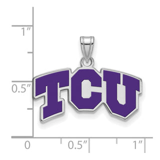 Sterling Silver Rhodium-plated LogoArt Texas Christian University T-C-U Small Enameled Pendant