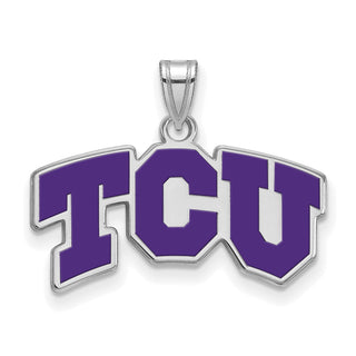 Sterling Silver Rhodium-plated LogoArt Texas Christian University T-C-U Small Enameled Pendant