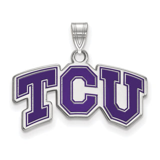 Sterling Silver Rhodium-plated LogoArt Texas Christian University T-C-U Small Enameled Pendant