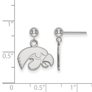 14k White Gold LogoArt University of Iowa Hawk Dangle Ball Post Earrings