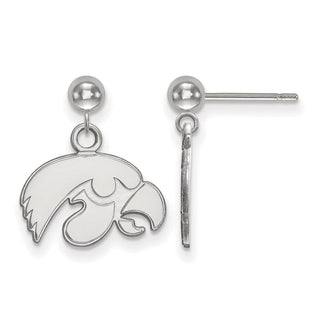 14k White Gold LogoArt University of Iowa Hawk Dangle Ball Post Earrings