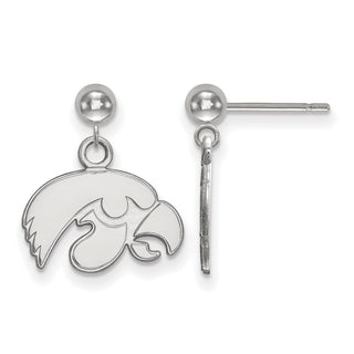 14k White Gold LogoArt University of Iowa Hawk Dangle Ball Post Earrings