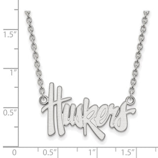 10k White Gold LogoArt University of Nebraska Huskers Script Large Pendant 18 inch Necklace