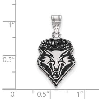 Sterling Silver Rhodium-plated LogoArt University of New Mexico Lobos Large Enameled Pendant
