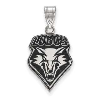 Sterling Silver Rhodium-plated LogoArt University of New Mexico Lobos Large Enameled Pendant