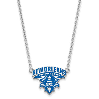 Sterling Silver Rhodium-plated LogoArt University of New Orleans U-N-O Large Enameled Pendant 18 inch Necklace