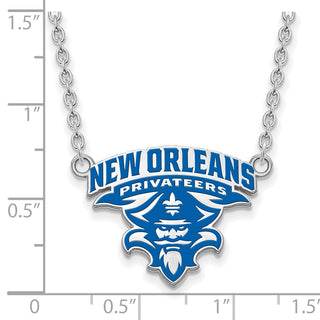 Sterling Silver Rhodium-plated LogoArt University of New Orleans U-N-O Large Enameled Pendant 18 inch Necklace