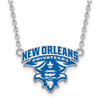 Sterling Silver Rhodium-plated LogoArt University of New Orleans U-N-O Large Enameled Pendant 18 inch Necklace