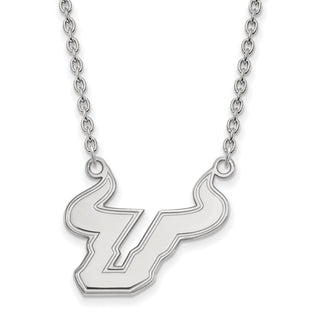 Sterling Silver Rhodium-plated LogoArt University of South Florida Bull Large Pendant 18 inch Necklace