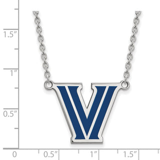 Sterling Silver Rhodium-plated LogoArt Villanova University Letter V Large Enameled Pendant 18 inch Necklace