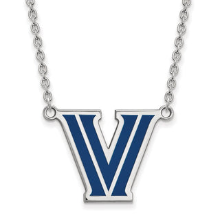 Sterling Silver Rhodium-plated LogoArt Villanova University Letter V Large Enameled Pendant 18 inch Necklace