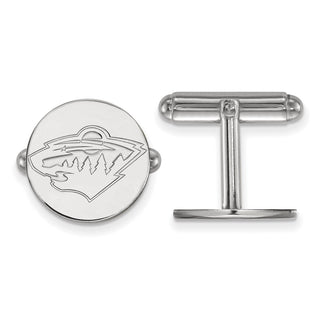 Sterling Silver Rhodium-plated NHL LogoArt Minnesota Wild Cuff Links