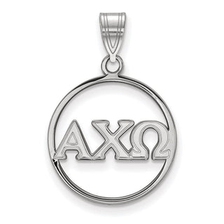 Sterling Silver Rhodium-plated LogoArt Alpha Chi Omega Sorority Greek Letters Large Circle Pendant