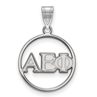 Sterling Silver Rhodium-plated LogoArt Alpha Epsilon Phi Sorority Greek Letters Small Circle Pendant