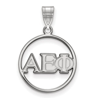 Sterling Silver Rhodium-plated LogoArt Alpha Epsilon Phi Sorority Greek Letters Small Circle Pendant