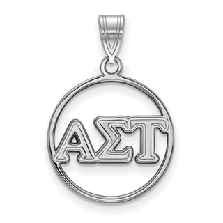 Sterling Silver Rhodium-plated LogoArt Alpha Sigma Tau Sorority Greek Letters Medium Circle Pendant