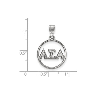 Sterling Silver Rhodium-plated LogoArt Alpha Sigma Alpha Sorority Greek Letters Small Circle Pendant