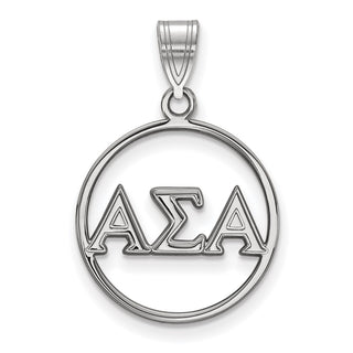 Sterling Silver Rhodium-plated LogoArt Alpha Sigma Alpha Sorority Greek Letters Small Circle Pendant