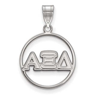Sterling Silver Rhodium-plated LogoArt Alpha Xi Delta Sorority Greek Letters Medium Circle Pendant