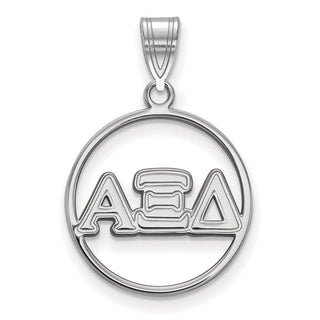 Sterling Silver Rhodium-plated LogoArt Alpha Xi Delta Sorority Greek Letters Medium Circle Pendant