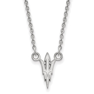 Sterling Silver Rhodium-plated LogoArt Arizona State University Pitchfork Small Pendant 18 inch Necklace