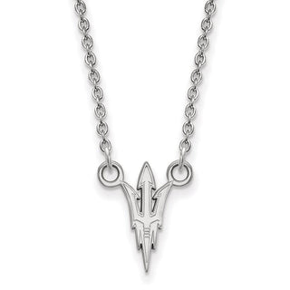 Sterling Silver Rhodium-plated LogoArt Arizona State University Pitchfork Small Pendant 18 inch Necklace