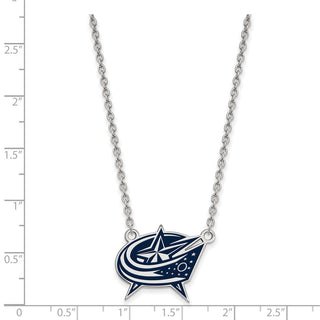 Sterling Silver Rhodium-plated NHL LogoArt Columbus Blue Jackets Large Enameled Pendant 18 inch Necklace
