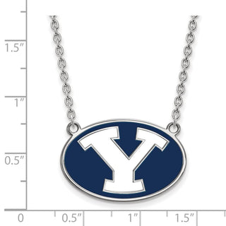 Sterling Silver Rhodium-plated LogoArt Brigham Young University Letter Y Large Enameled Pendant 18 inch Necklace