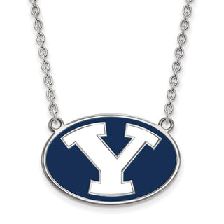 Sterling Silver Rhodium-plated LogoArt Brigham Young University Letter Y Large Enameled Pendant 18 inch Necklace