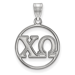 Sterling Silver Rhodium-plated LogoArt Chi Omega Sorority Greek Letters Small Circle Pendant