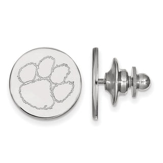 Sterling Silver Rhodium-plated LogoArt Clemson University Tiger Paw Lapel Pin