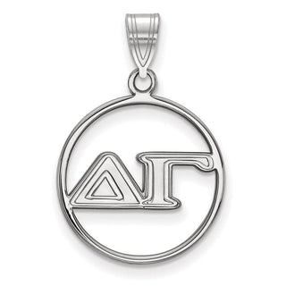 Sterling Silver Rhodium-plated LogoArt Delta Gamma Sorority Greek Letters Medium Circle Pendant