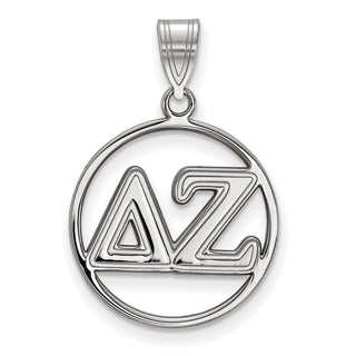 Sterling Silver Rhodium-plated LogoArt Delta Zeta Sorority Greek Letters Medium Circle Pendant